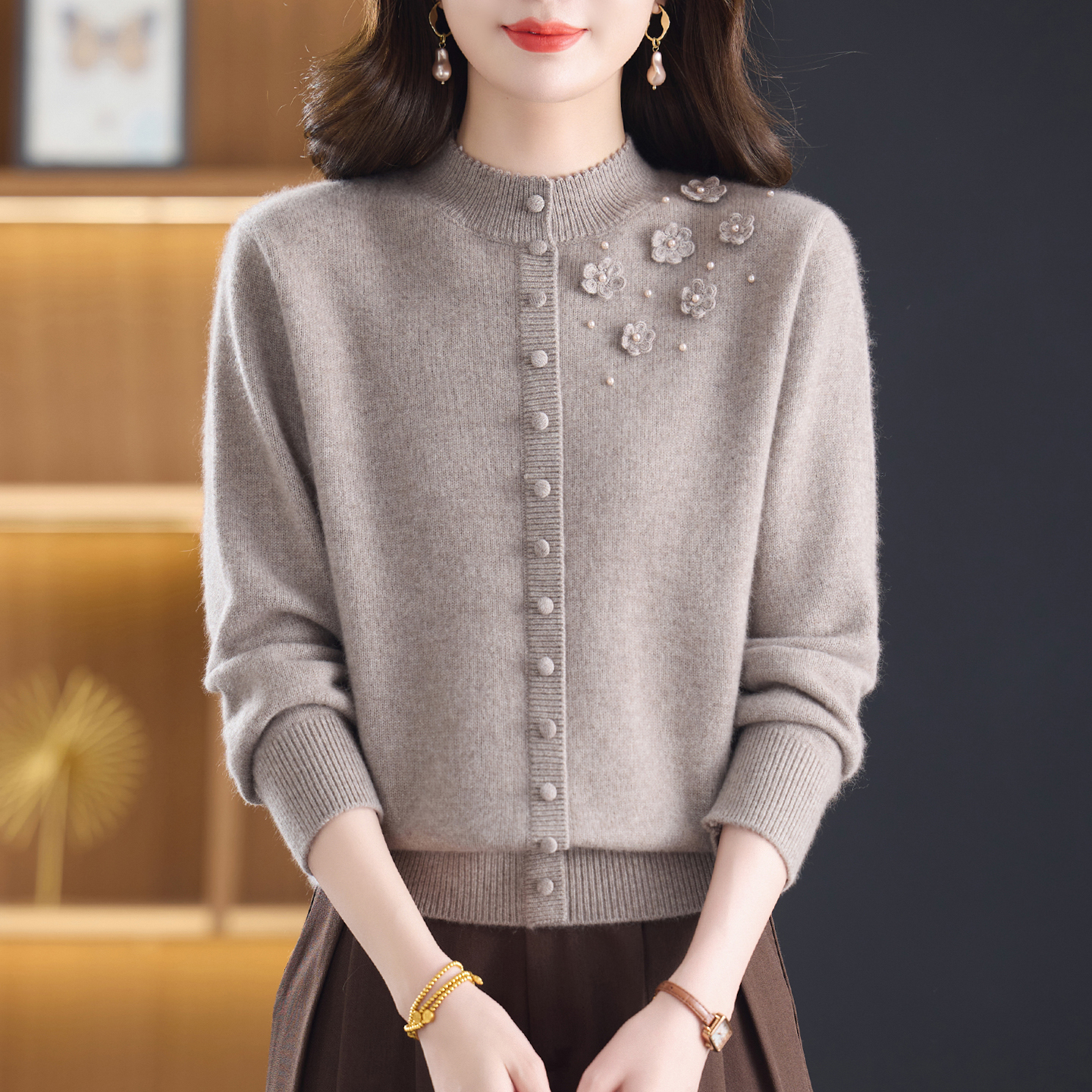 100%纯羊毛绒打底衫女加厚半高领妈妈毛衣秋冬季2025新款保暖上衣