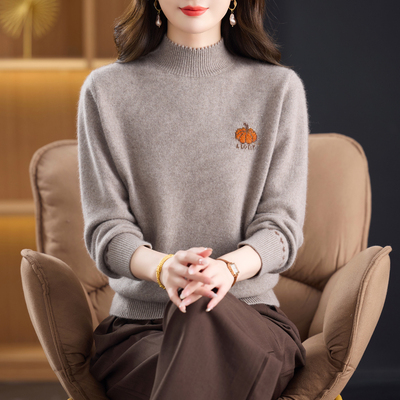 100%纯羊毛绒打底衫女冬季加厚半高领妈妈毛衣2025新款保暖上衣服