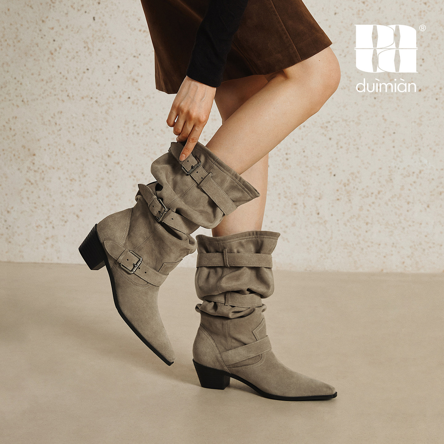 对面尖头堆堆靴秋冬新款西部牛仔长靴废土风复古瘦瘦女靴子duiman,女鞋,西部靴,淘宝优惠券,粉丝福利购,淘宝优惠卷