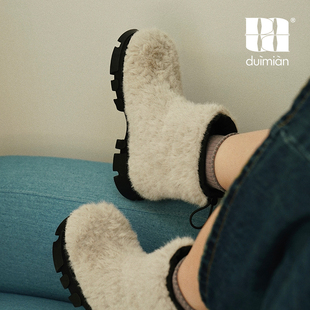 对面duimian厚底毛毛雪地靴女自发热保暖靴子增高防滑冰岛中筒靴