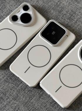 高级白色Magsafe磁吸无线充电适用苹果小米15手机壳14肤感微磨砂华为mate60pro亚克力pura70硬nova13套majic7
