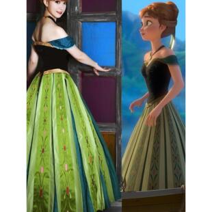 迪士尼cos服安娜公主裙COS冰雪奇缘长裙成人裙绣花2件套加冕礼服