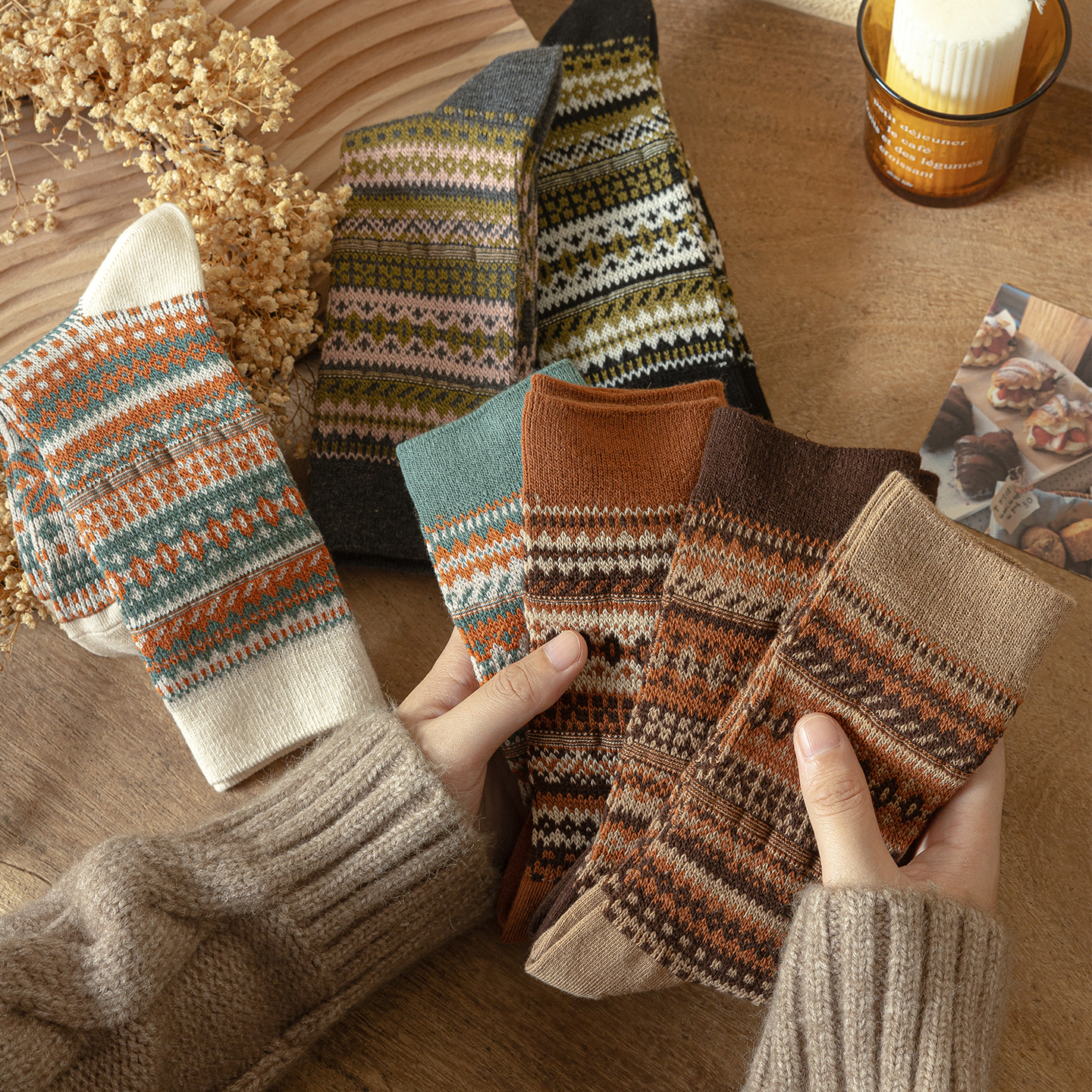 双针双路搭皮鞋长筒堆堆袜春秋