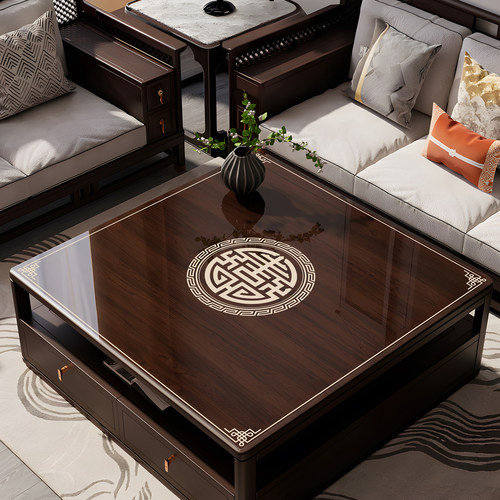 新中式pvc茶几垫免洗防水防油透明软玻璃四方餐桌垫正方形桌面垫