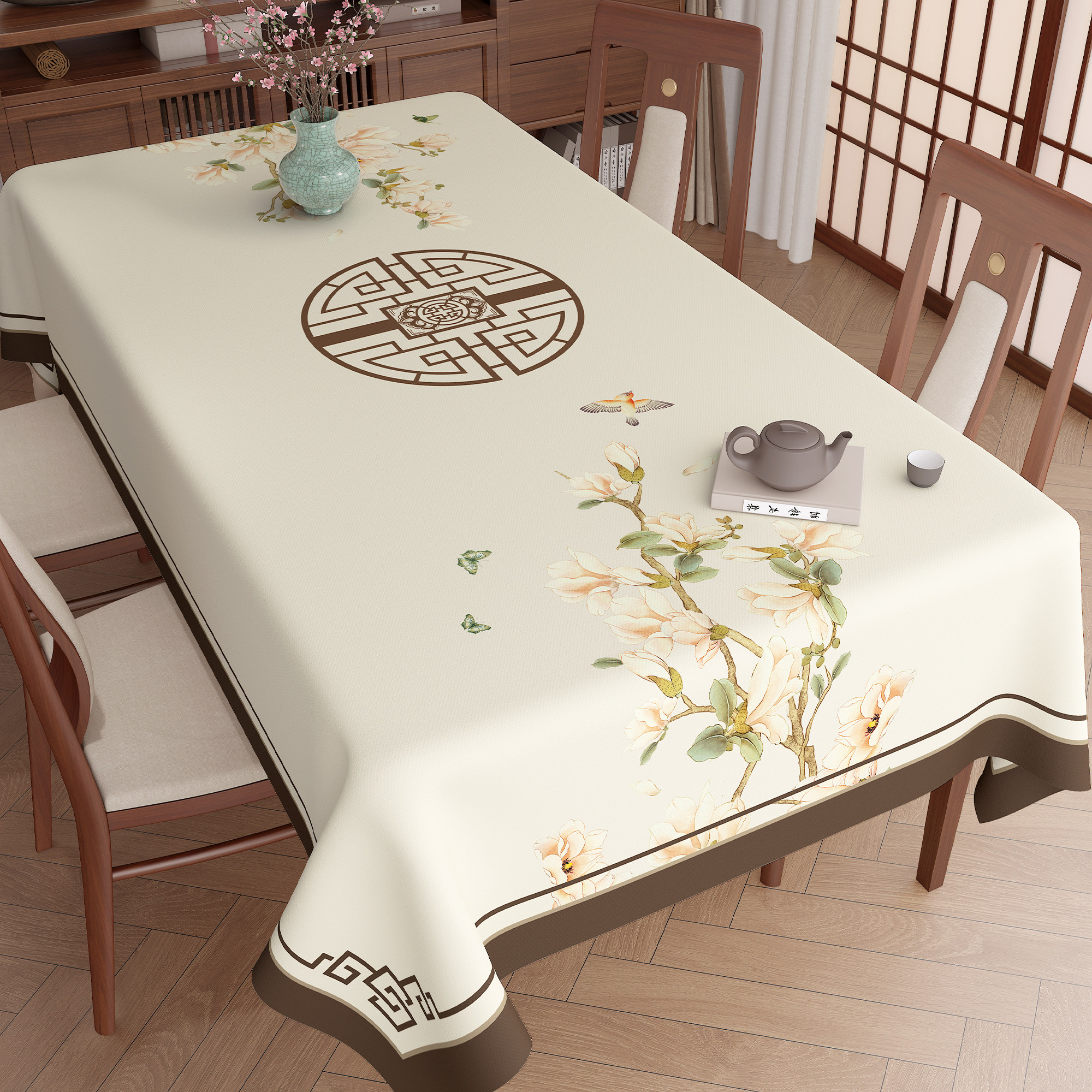 新中式桌布防油防水免洗轻奢高级感中国风餐桌垫长方形茶几垫台布,居家布艺,桌布,淘宝优惠券,粉丝福利购,淘宝优惠卷