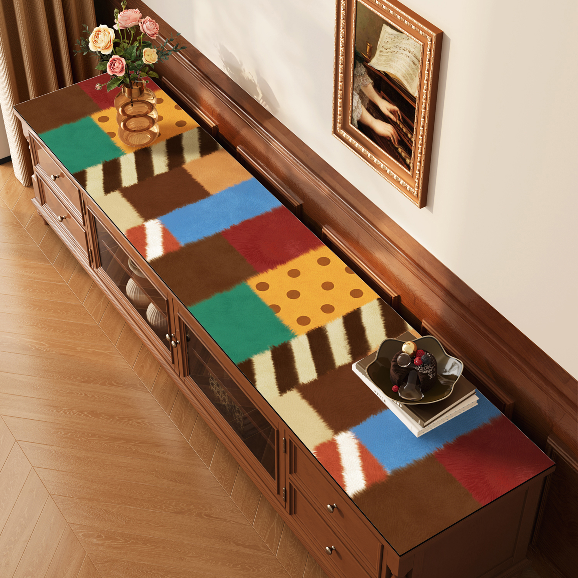 美式多巴胺电视柜桌垫轻奢高级防水防尘餐边柜台面保护垫鞋柜盖布