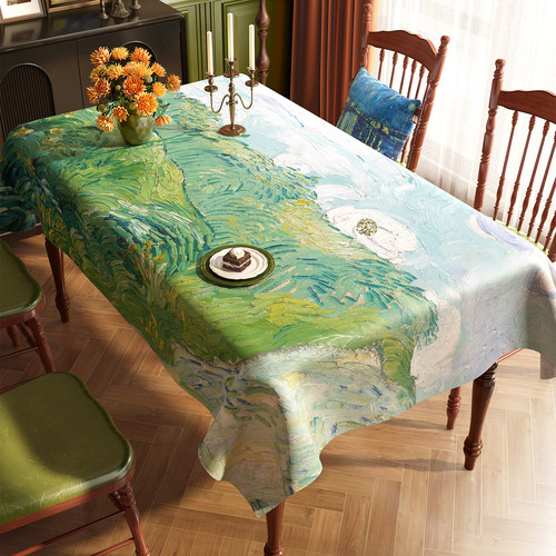 梵高油画桌布防水防油家用长方形免洗餐桌垫子轻奢高级感茶几台布