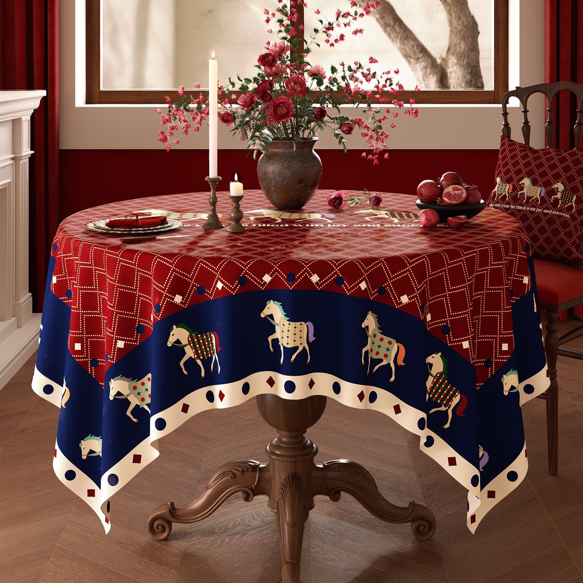 复古圆桌桌布新年氛围感圆形餐桌布防水防油防烫免洗茶几盖布布艺,居家布艺,桌布,淘宝优惠券,粉丝福利购,淘宝优惠卷