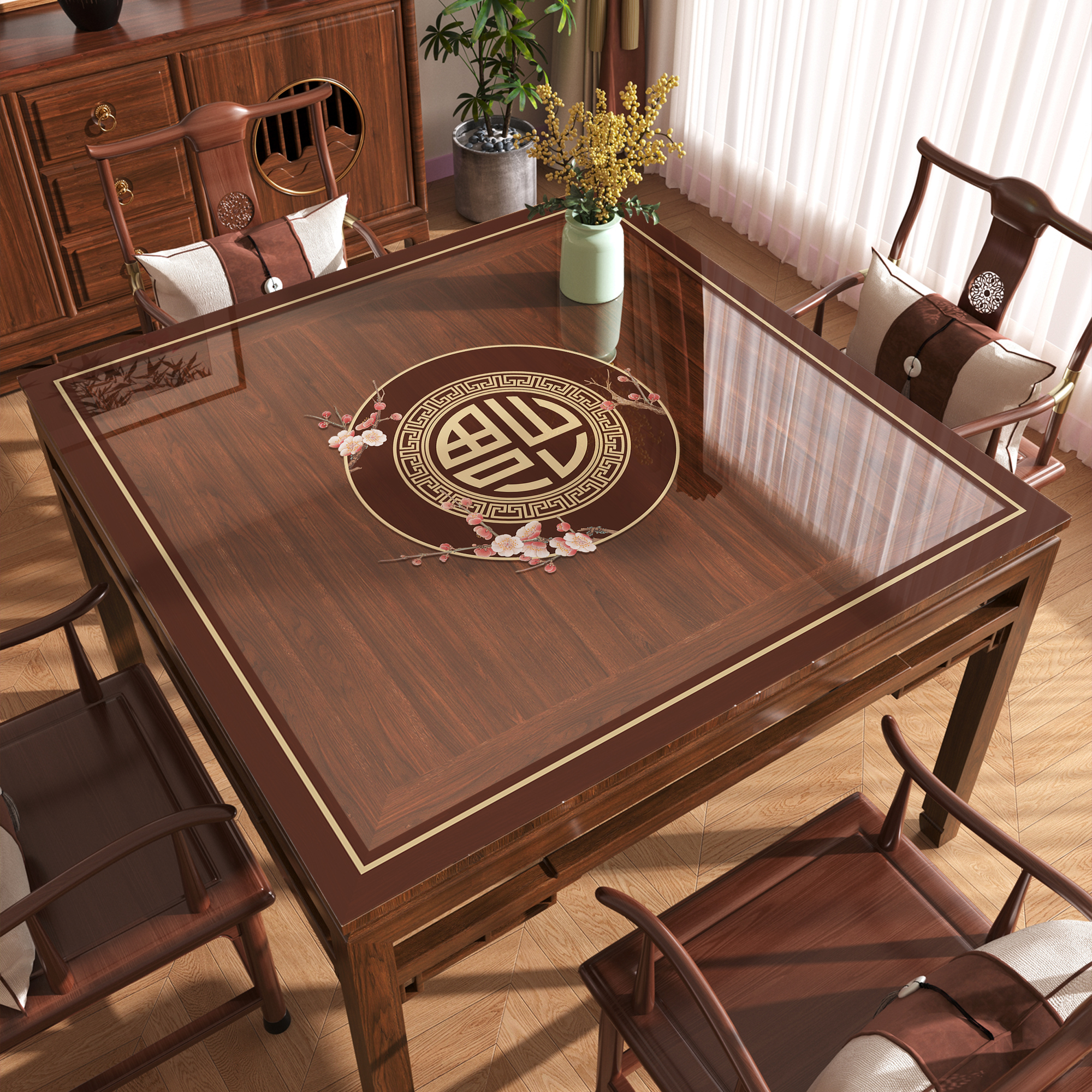 新中式正方形桌布免洗防油防水八仙桌桌面保护垫pvc软玻璃茶几垫