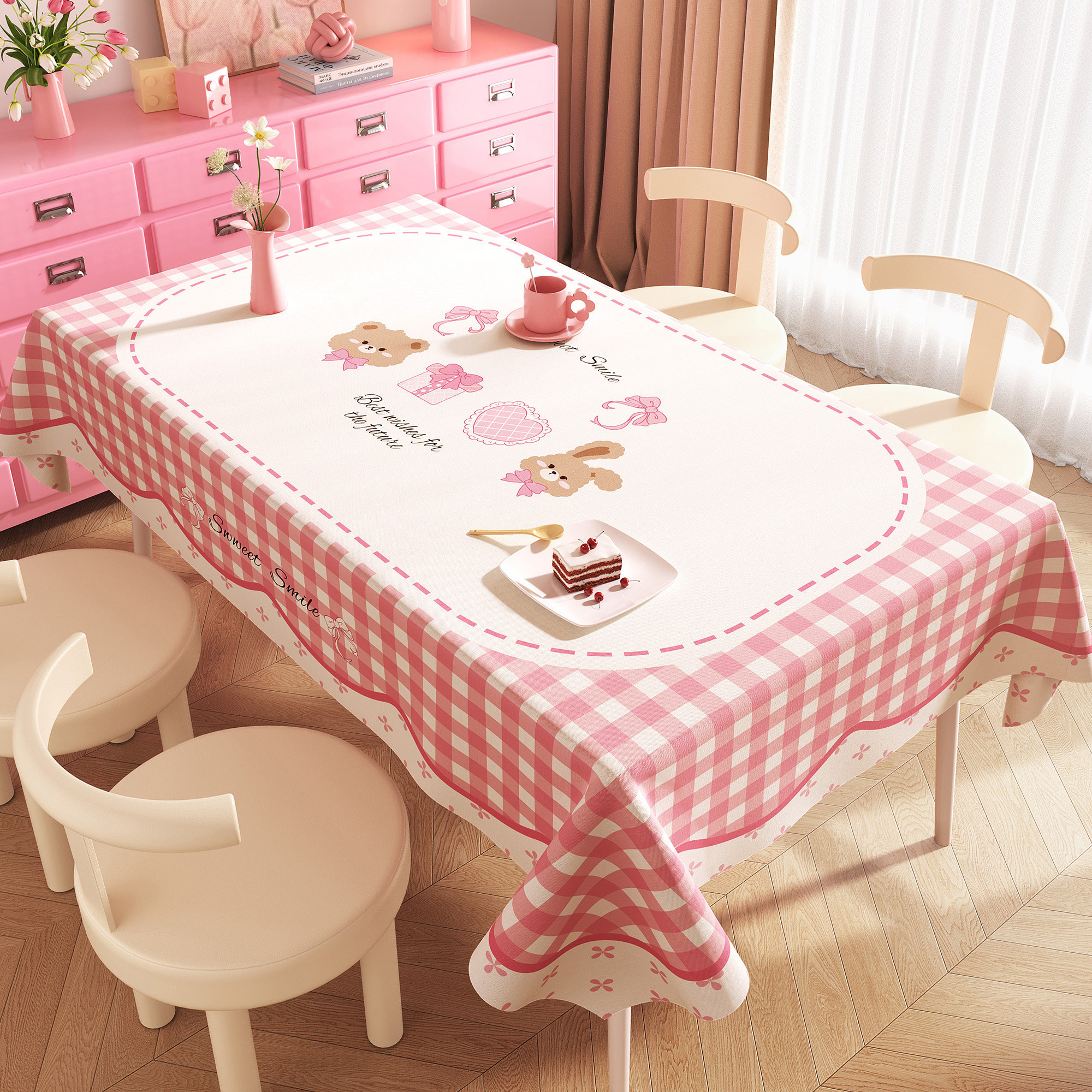 卡通桌布防水防油免洗2025新款轻奢高级感粉色可爱长方形茶几台布,居家布艺,桌布,淘宝优惠券,粉丝福利购,淘宝优惠卷