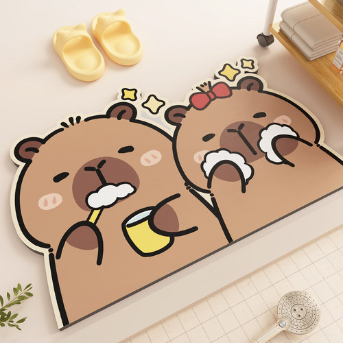 卡皮巴拉卡通卫生间地垫吸水防滑脚垫洗手台浴室干湿分离速干地毯