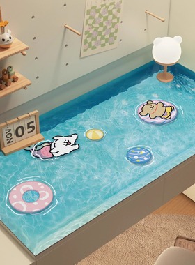 线条小狗学生宿舍书桌垫环保蓝色系防水垫子儿童写字台护眼书桌布