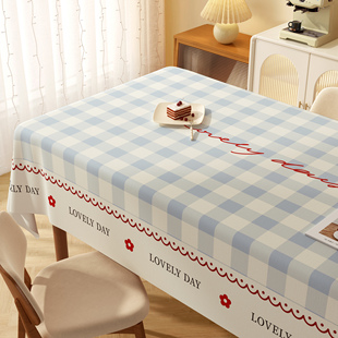 卡通桌布防水防油防烫免洗2025新款奶油风PVC方形台布格子餐桌布