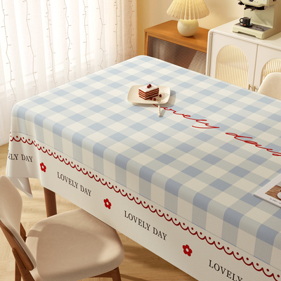 卡通桌布防水防油防烫免洗2025新款奶油风PVC方形台布格子餐桌布