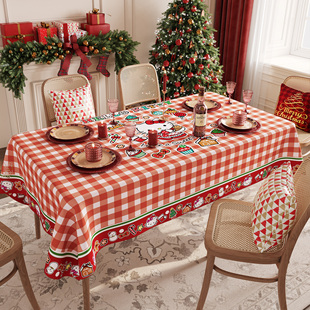 新年Kitty桌布氛围感防油防水免洗春节新年格子餐桌桌布2026新款