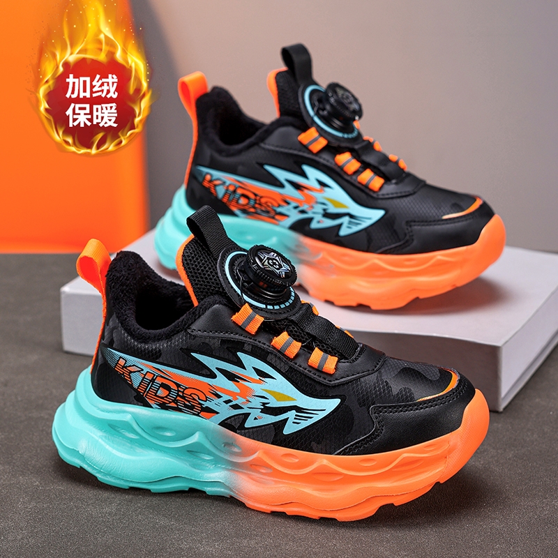 剑桥品牌男童运动鞋2025冬季9皮面加绒棉鞋10岁小学生潮流跑步鞋