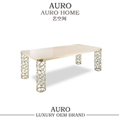 轻奢高端大理石长饭桌艺术简约设计师款 高级感旋转创意定制用餐桌