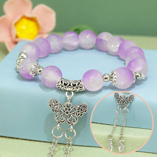 新款 蜜桃粉玻璃串珠手链清新甜美气质显白蝴蝶结送闺蜜义乌混批