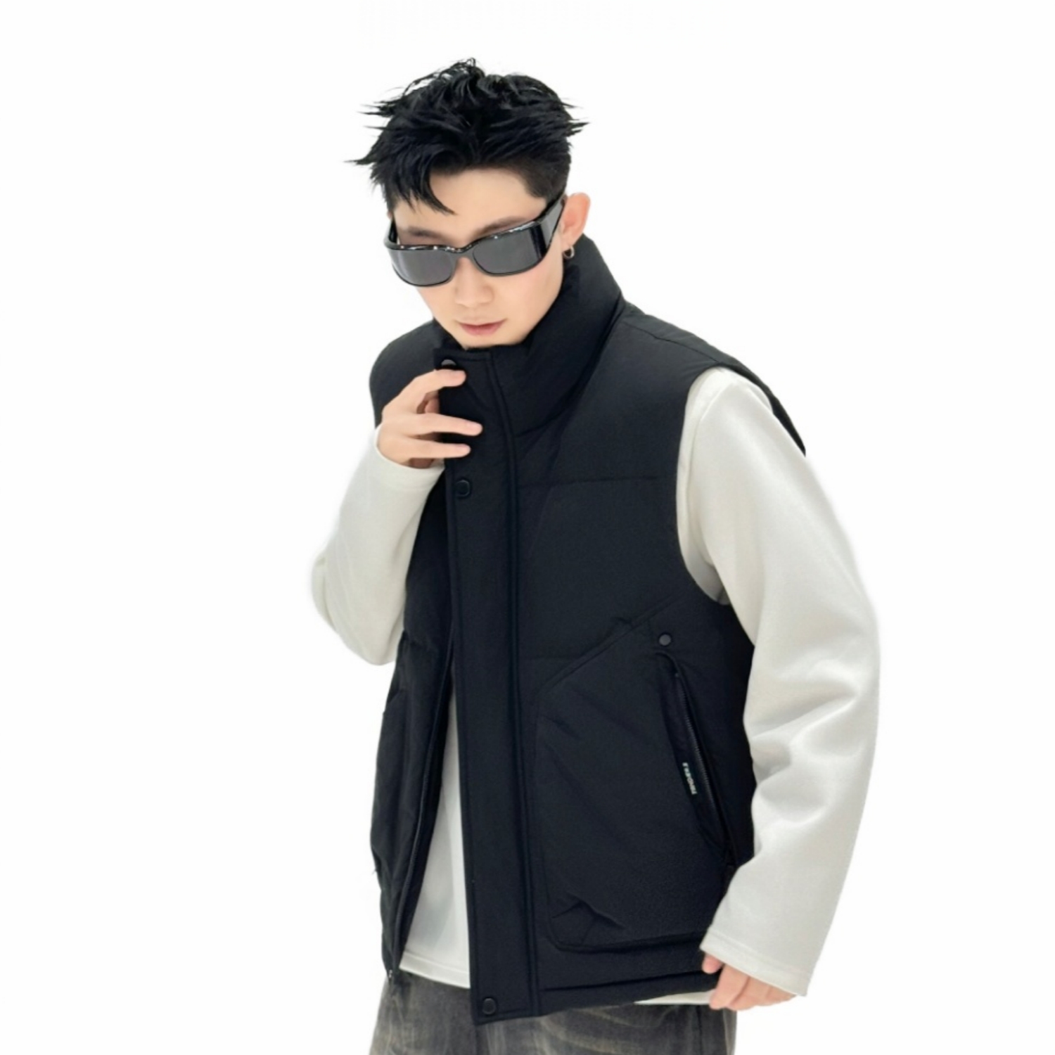 立领棉服马甲男工装百搭保暖拉链