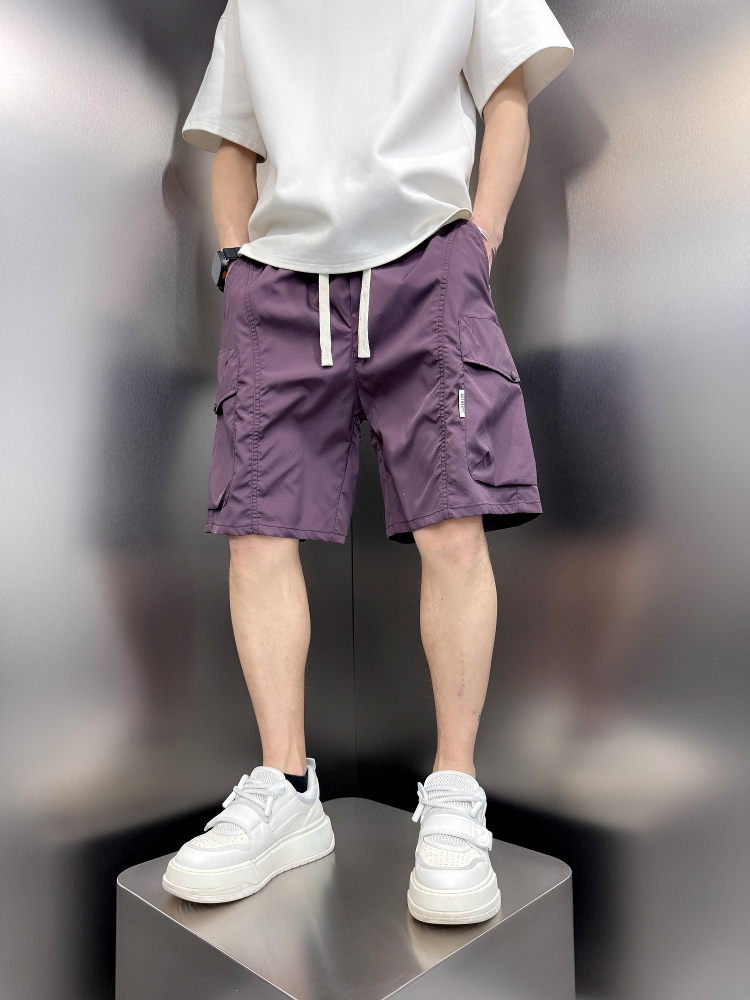 夏季薄款凉感速干短裤宽松工装大口袋五分裤男美式休闲户外沙滩裤