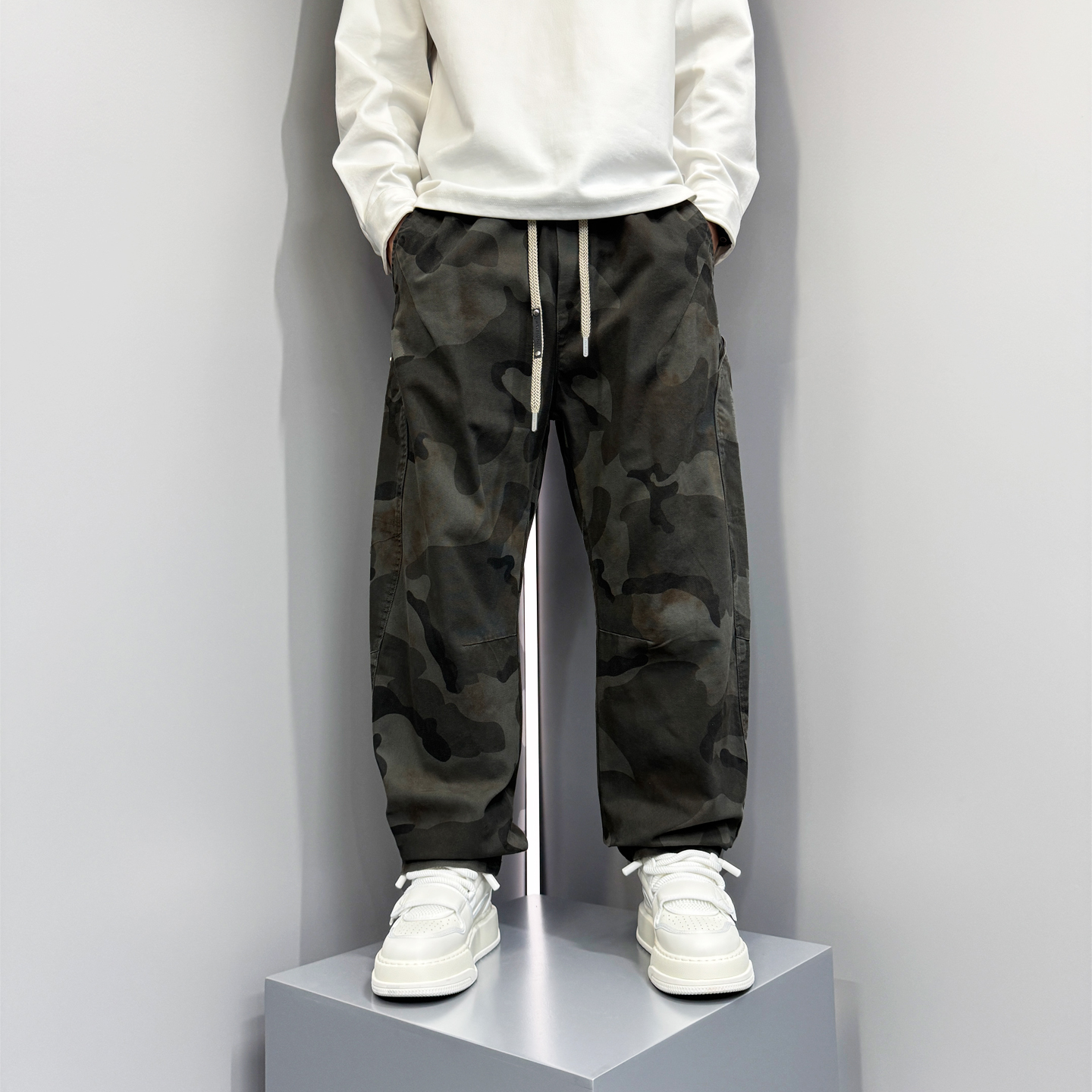 美式高街迷彩工装裤男士宽松直筒