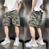 男宽松冰丝速干五分裤 夏季 拉链口袋工装 短裤 新款 复古迷彩凉感中裤