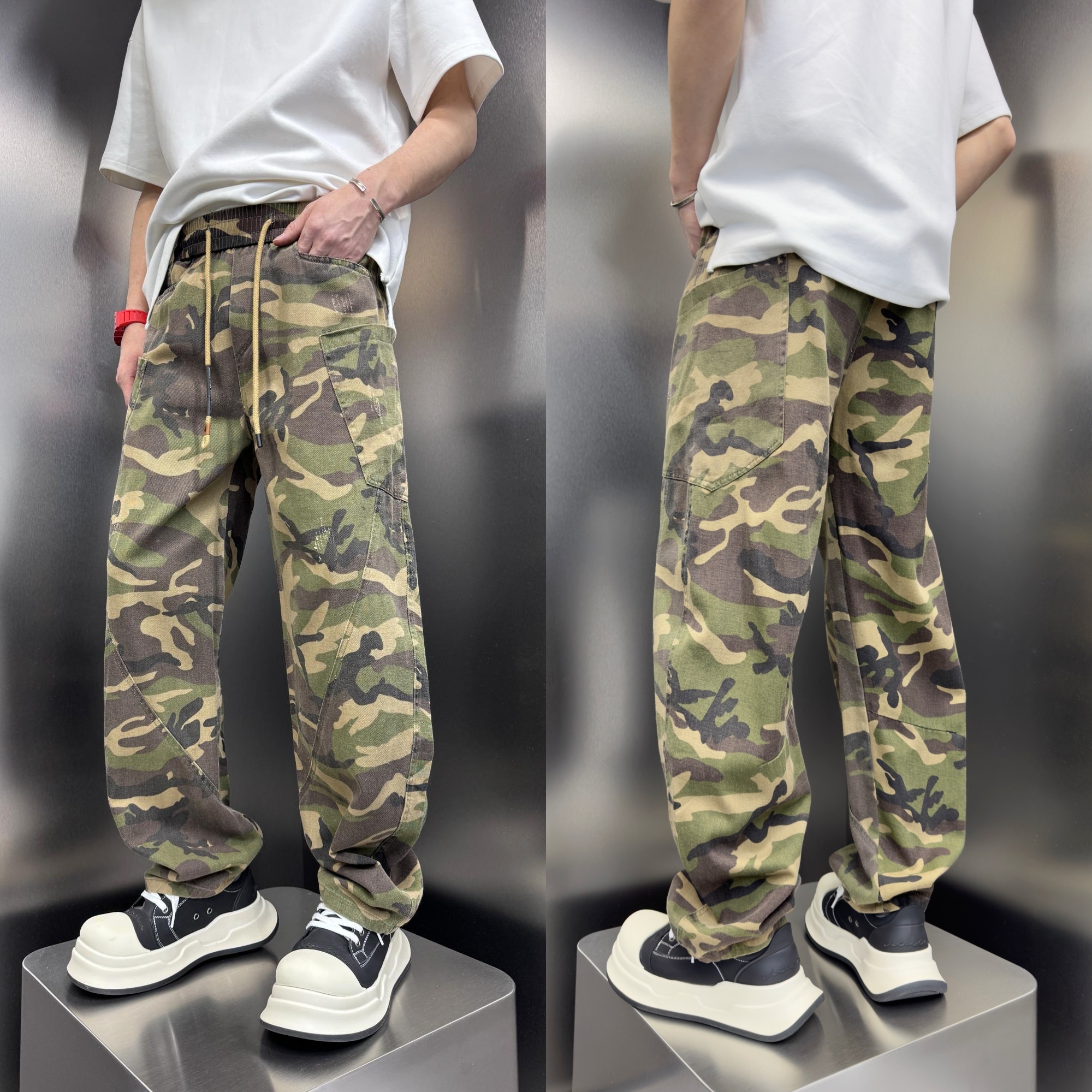美式复古迷彩工装裤男宽松直筒裤
