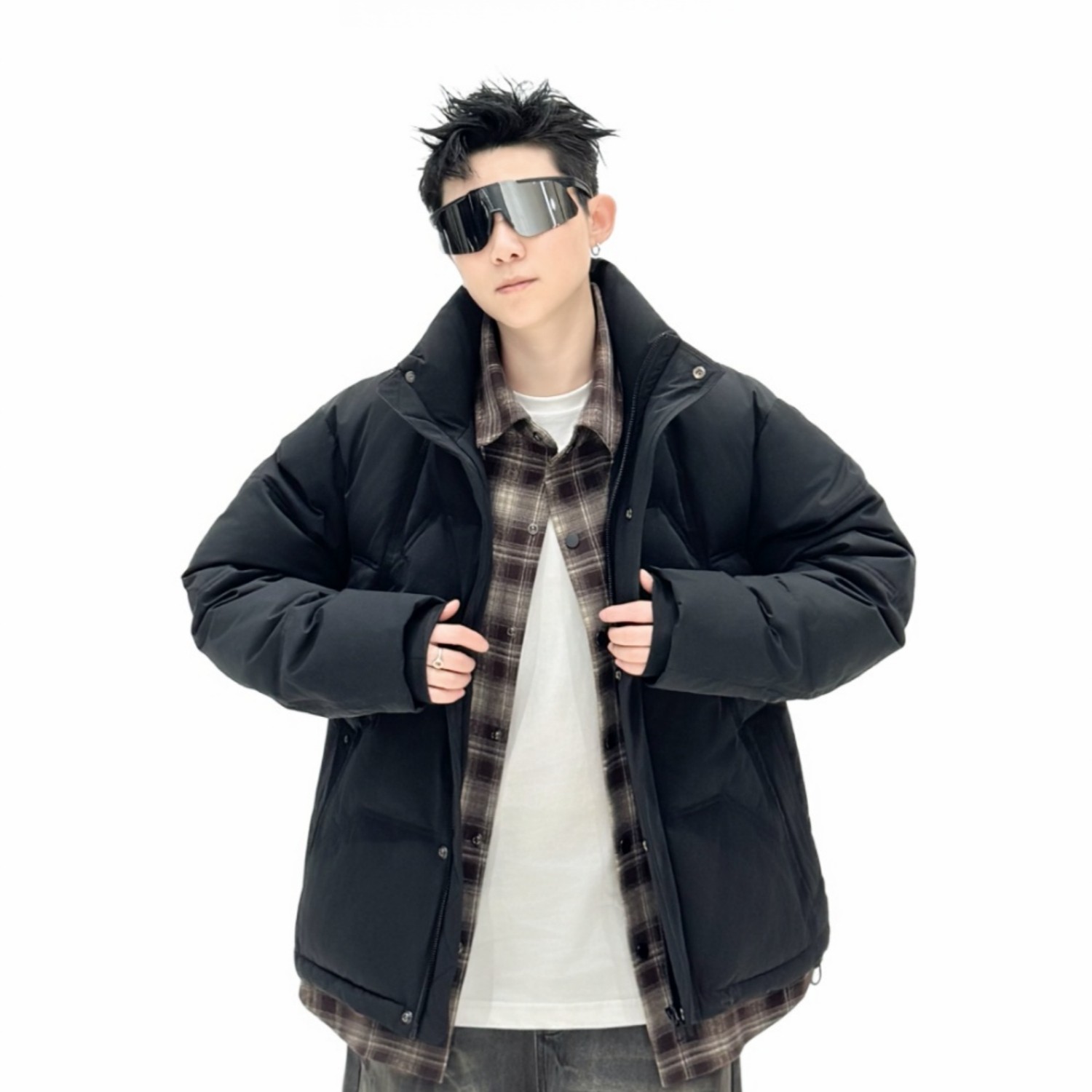 短款羽绒服男立领拼接假两件加厚