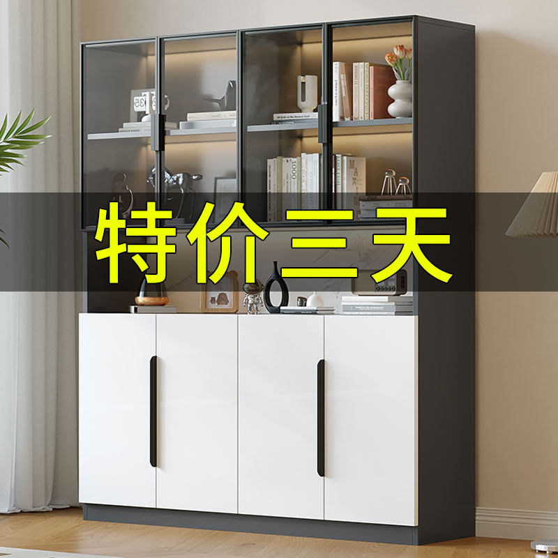书柜带玻璃门轻奢实木质储物手办展示柜组合定制置物柜子落地书架图片