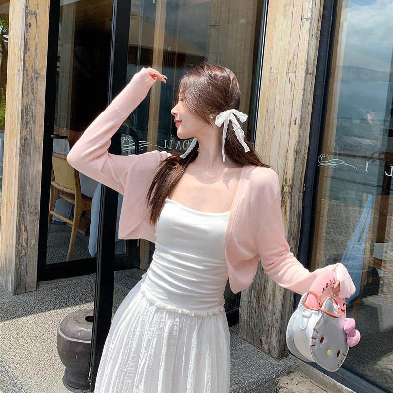 冰丝短款防晒开衫女高级感配吊带裙子粉色小外搭罩衫夏季针织上衣,女装/女士精品,毛针织衫,淘宝优惠券,粉丝福利购,淘宝优惠卷