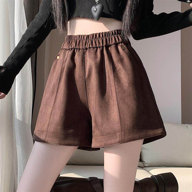 美拉德咖色麂皮绒短裤女秋冬松紧高腰a字休闲裤辣妹外穿阔腿靴裤,女装/女士精品,休闲裤,淘宝优惠券,粉丝福利购,淘宝优惠卷
