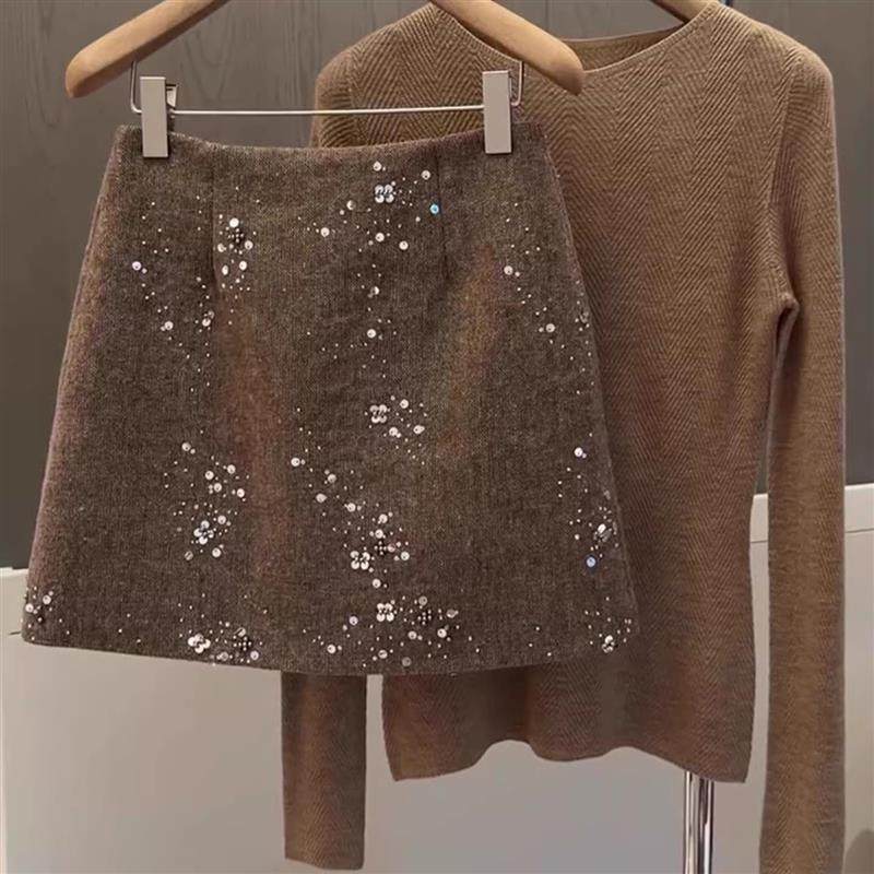 高级感浅棕色亮片毛呢短裙女秋冬流行新款高腰显瘦洋气a字半身裙,女装/女士精品,半身裙,淘宝优惠券,粉丝福利购,淘宝优惠卷