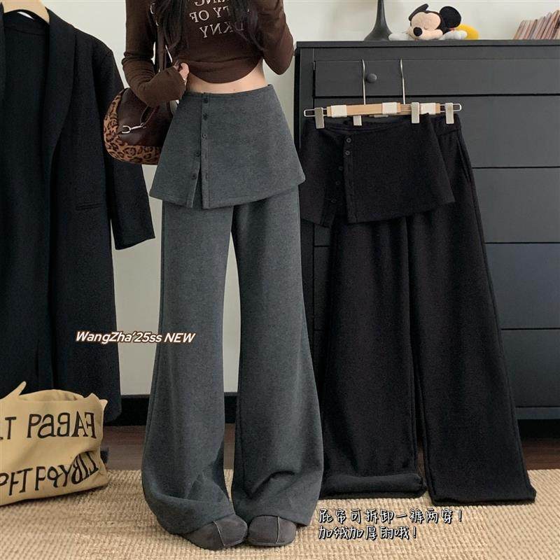 设计感屁帘加绒休闲裤女秋冬高腰显瘦垂感直筒微喇阔腿裤子,女装/女士精品,休闲裤,淘宝优惠券,粉丝福利购,淘宝优惠卷