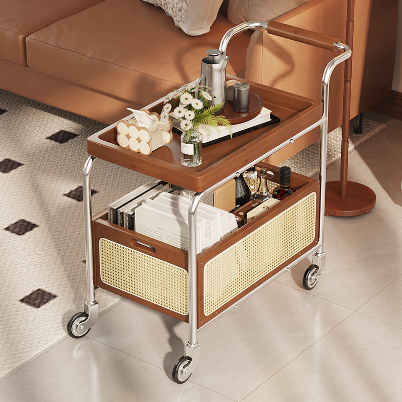 移动带轮小推车不锈钢金属中古风沙发边几多层收纳储物茶几高级感