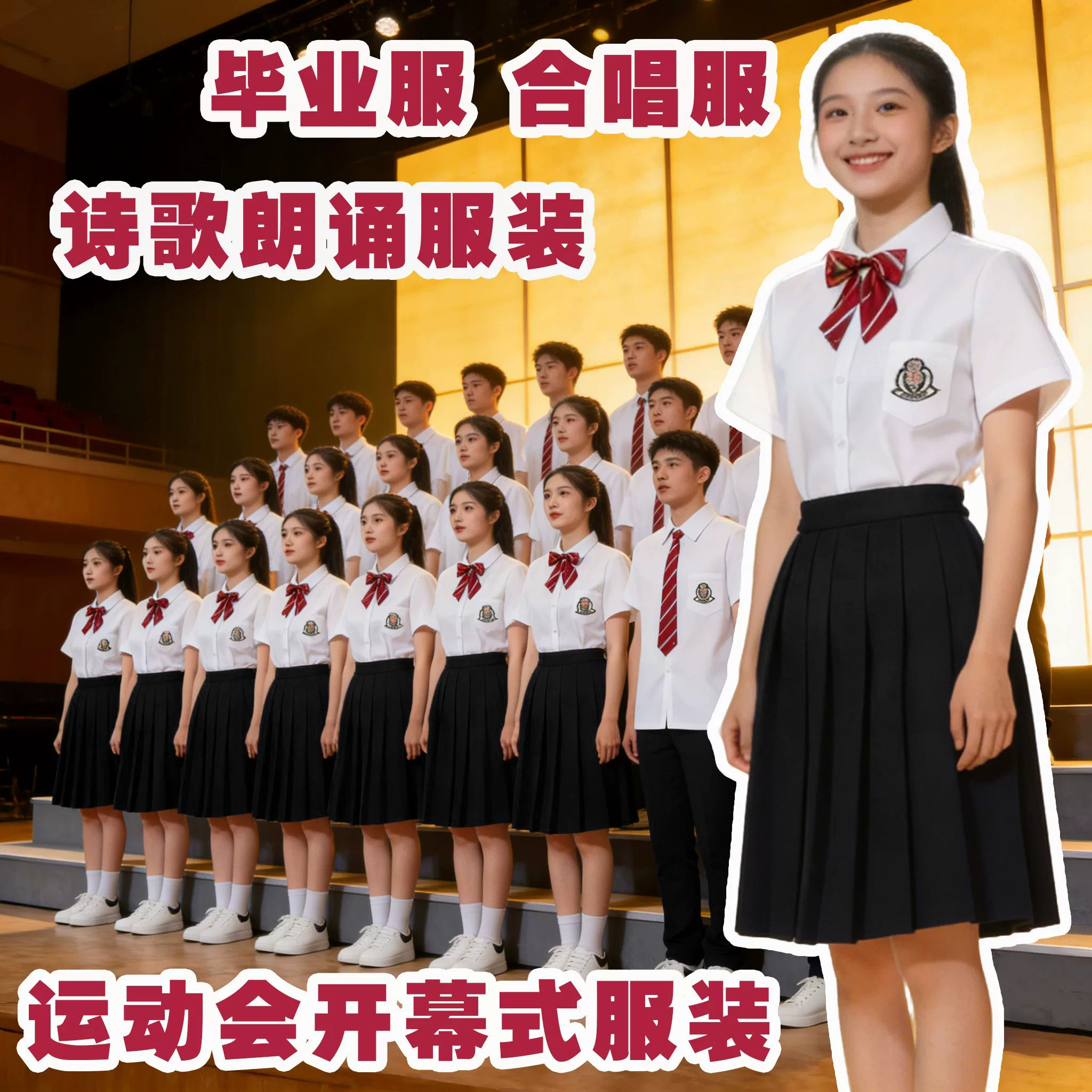 学院风班服初中小学生儿童合唱舞台朗诵毕业衬衫朗诵高中表演出服