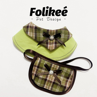 新氛围感宠物OOTD复古格子口水巾宠物围脖 猫狗新年节日氛围穿搭