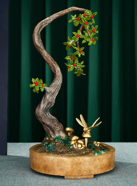 铜器迎春冬青长寿客厅玄关装饰品