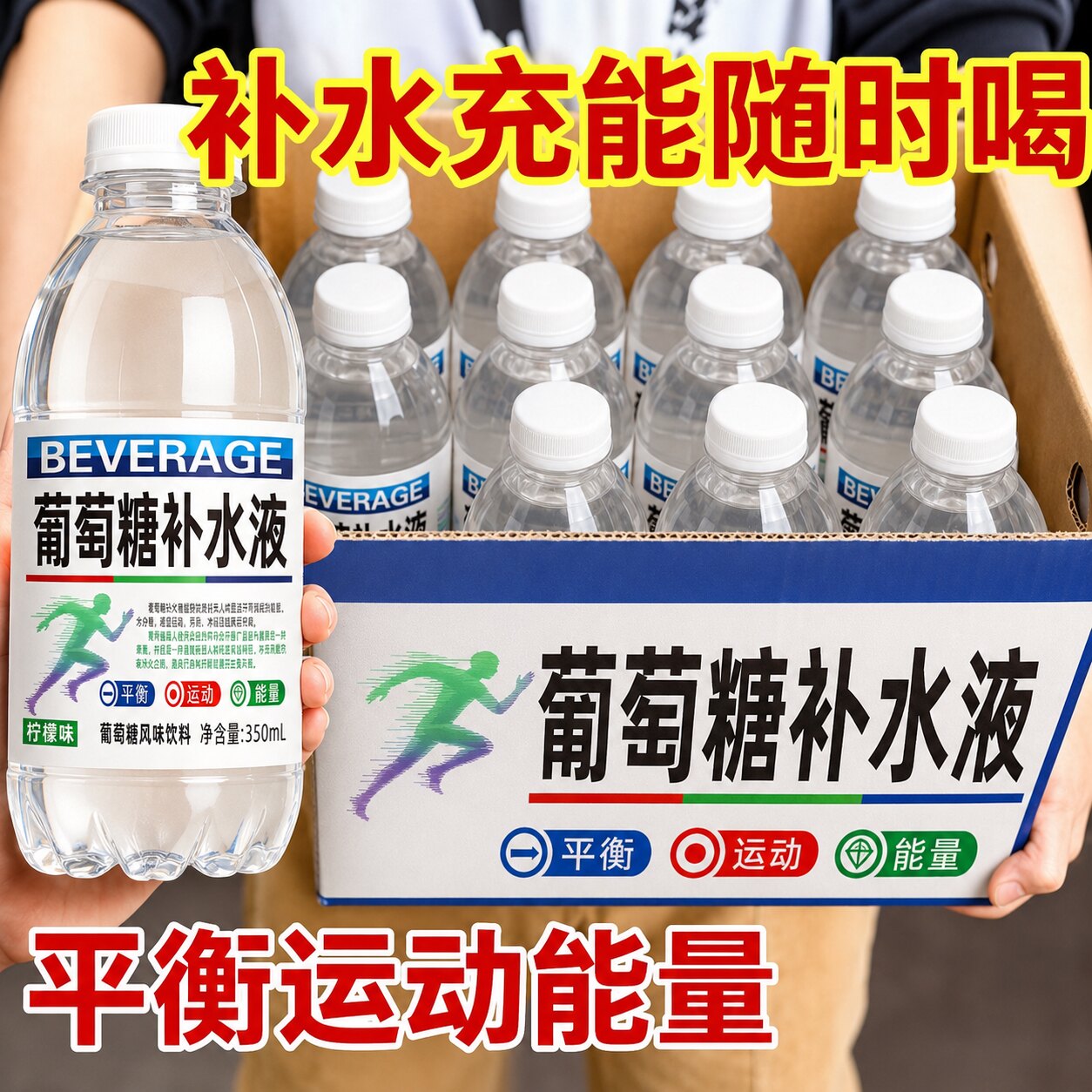 葡萄糖补水液350ml瓶装运动会户外出行整箱补充能量夏季活动清仓