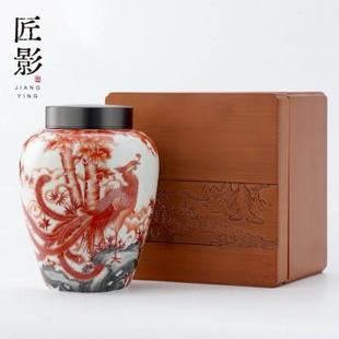 礼盒装 双层金属盖茶叶罐家用陶瓷密封罐大号茶盒储物罐醒茶仓中式