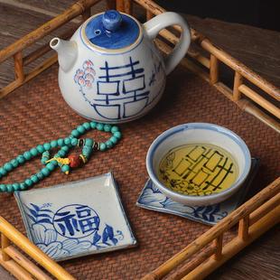 杯垫陶瓷主人杯 景德镇 手绘青花瓷 复古喜福功夫茶具茶杯 茶托