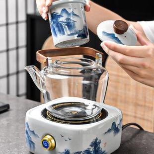 煮茶壶玻璃蒸煮茶器山水电陶炉耐高温泡茶壶家用大容量茶具套装