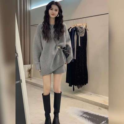 针织毛衣白色连衣裙子女