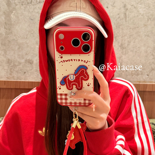 ZKA马年ins红格纹刺绣小马适用于华为Mate80/70/60pro/50手机壳nova14pro/13/12/11/9华为P80ultra/70/60气垫