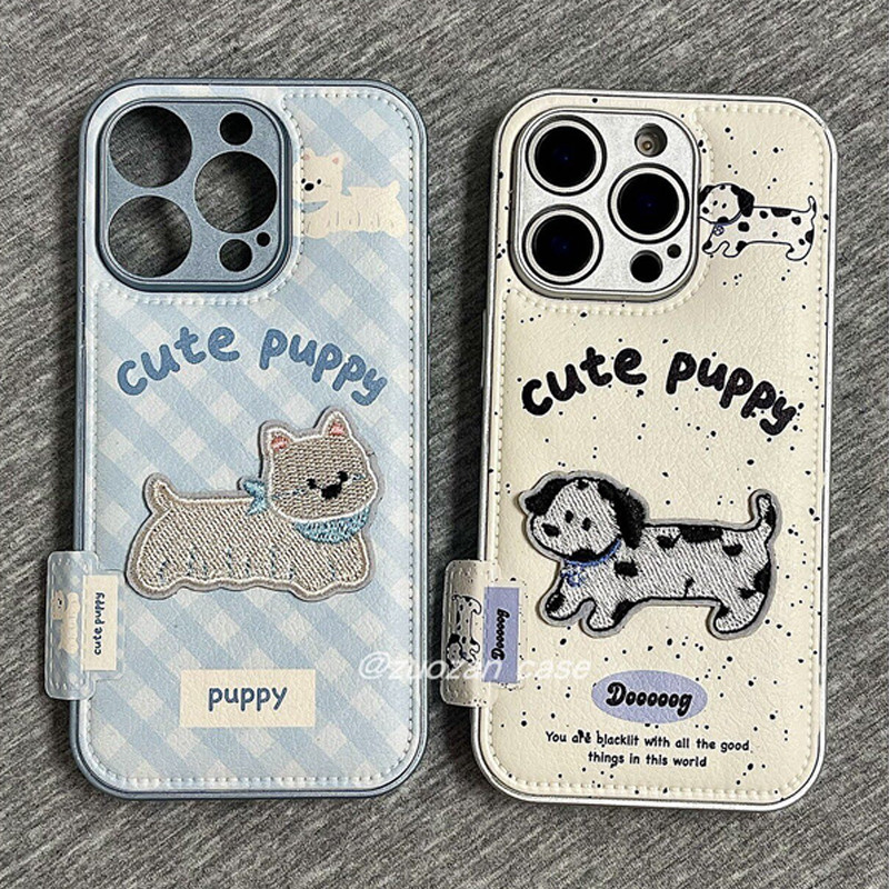 ZKA可爱奶呼格纹斑点小狗适用于苹果17air手机壳iphone16promax/15全包xsmax创意13pro女12mini小众11pro气垫