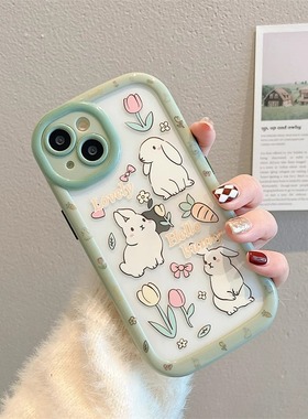 ins绿色兔子透明适用于华为P60pro手机壳p40pro/p50全包mate70pro防摔创意mate50/40epro/30pro透明气囊女