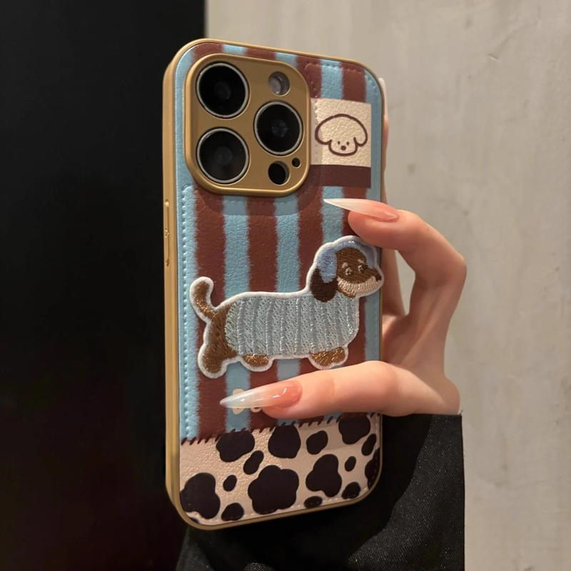 ZKA秋冬皮质小狗适用于苹果17air手机壳iphone16promax/15全包xsmax创意13proxr女12mini小众11pro气垫