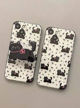 卡通可爱黑色泼墨猫咪适用于真我gt大师探索手机壳realme11新gtneo5se直边neo3/v30直边x50/v23女q5i真我GT6