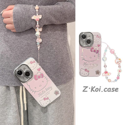 粉色镂空猫咪猫腕带适用于红米K80proK70/60/50手机壳Note14PRO+精羽K50/40/30小米15pro/14ULTRA/13/12c/11