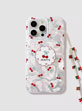 甜美波点红樱桃挂绳适用于小米15pro/14pro手机壳cc9全包13spro防摔civi2/3创意13个性14ultar绸缎10/9透明