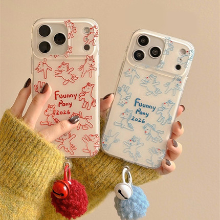 ZKA红蓝线条手绘卡通小马适用于oppo reno15/14pro/13pro+12手机壳findx9pro/x8pro真我GT7PRO/13pro+白底IMD